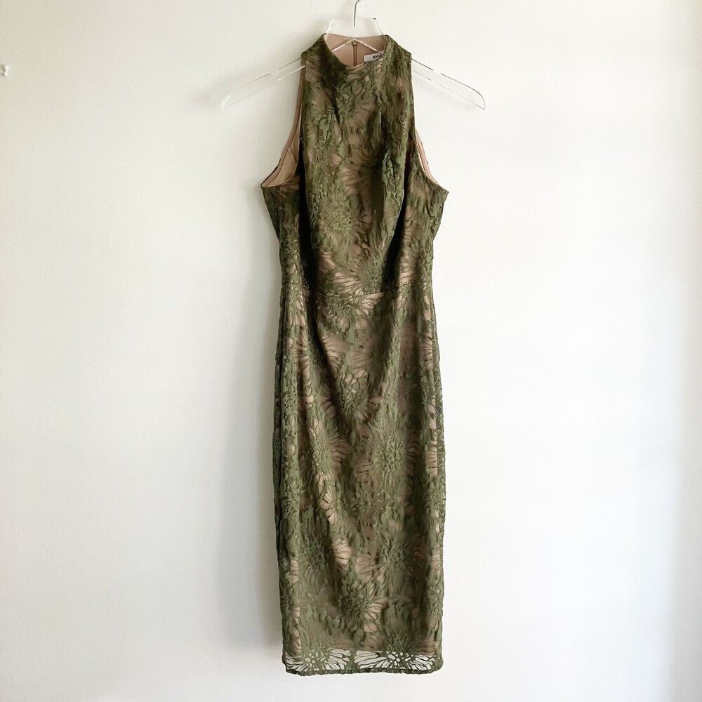 Bailey 44 Lace Halter Midi Sheath Dress Size 2 Green Pencil Lined Sleeveless
